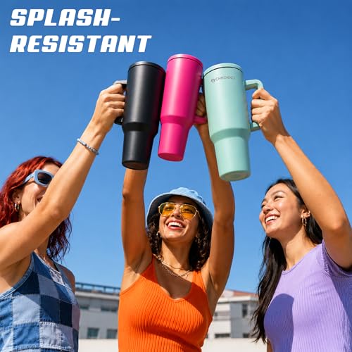 Image of CHKOKKO Stainless Steel Tumbler with Straw & Side Handle 1200ML Leak-Proof Travel Mug | Hot and Cold Double Insulated 1.2L Premium Water Bottle for Travel Gym & Office Use