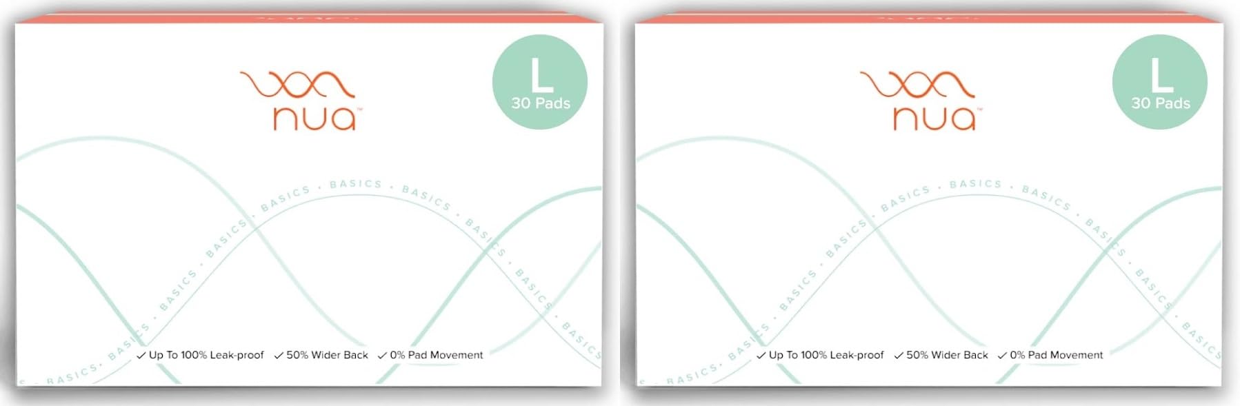 NuaBasics Ultra Thin Sanitary Napkin For Women | All-Large Sized | Super-Absorbent | Without Disposable Cover | Wider Backs | Leak Proof | Toxin & Rash Free | Unscented | 30 Pads x Pack of 2