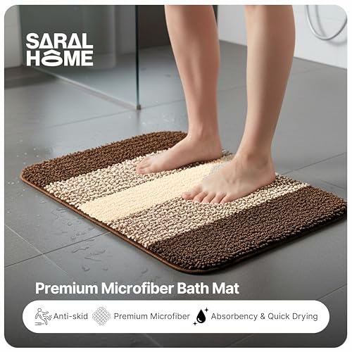 Image of SARAL HOME EASY LIVING Microfiber Striped Anti-Skid Bath Rectangular Mats,35x50cm Pack of 2(Mixed), Multicolour