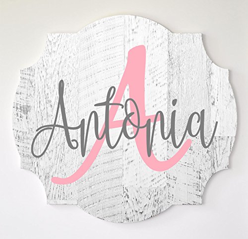 MRC Wood Products Baby Name Sign Personalized Scalloped Edge for Nursery