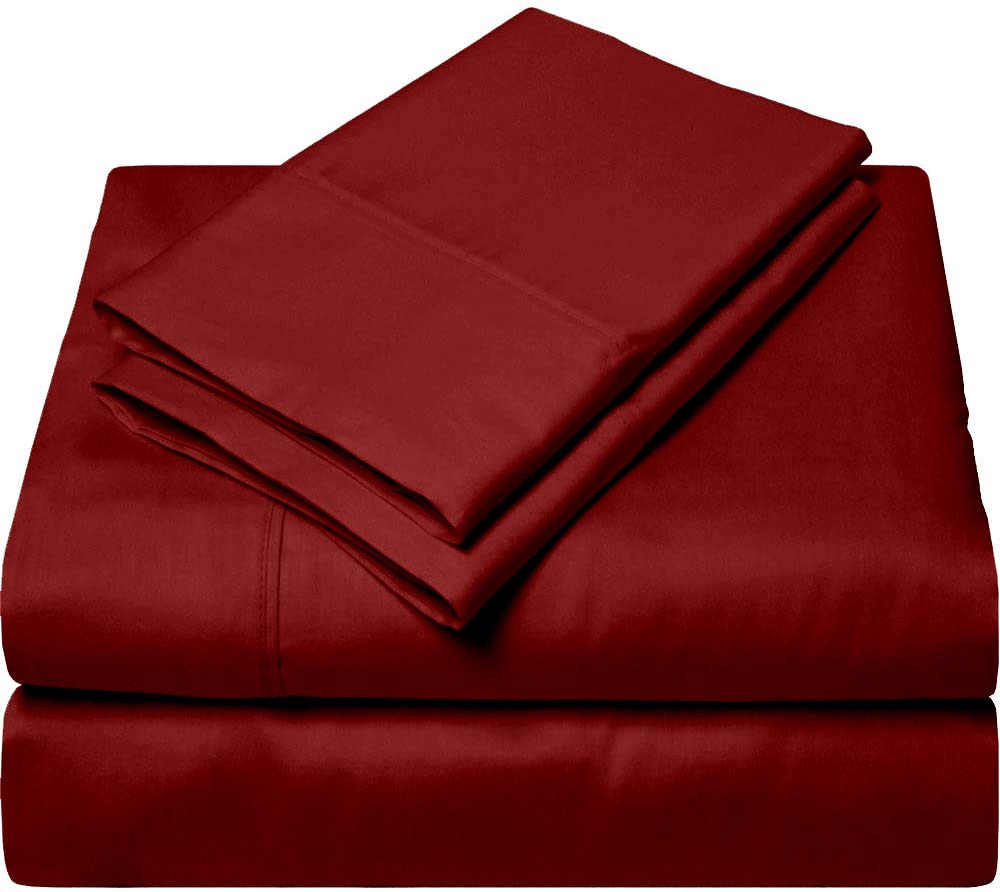 Sleeper Sofa Bed Sheet Set, Queen Sofa (60" x 74") Size Burgundy Solid, 100% Cotton 600 Thread Count, 4-Piece Set, Deep Pocket Fits Mattresses Upto 4"