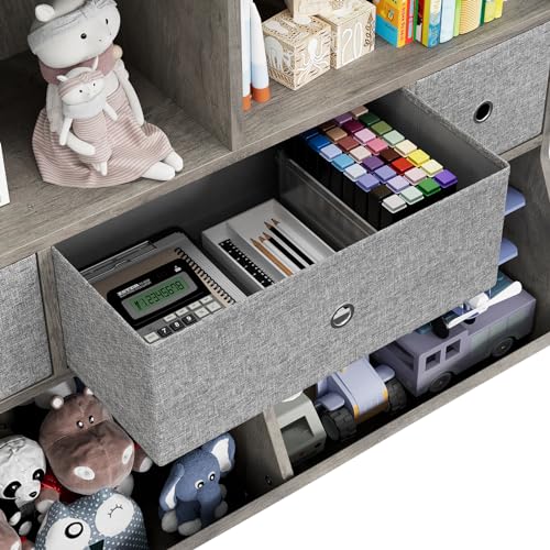 Amyove 2 Set Kids Bookshelf and Bookcase Toy Storage Multi Shelf with Cubby Organizer Cabinet and Drawers for Boys Girls, for Children's Room, Playroom, Hallway, Kindergarten, School (Grey)