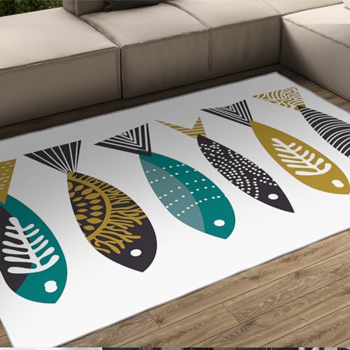 CIHCOHOME 6 Fisch-Bereichsteppich weißer Ethno-Stil Heimdekoration Bodenteppich für Wohnzimmer...