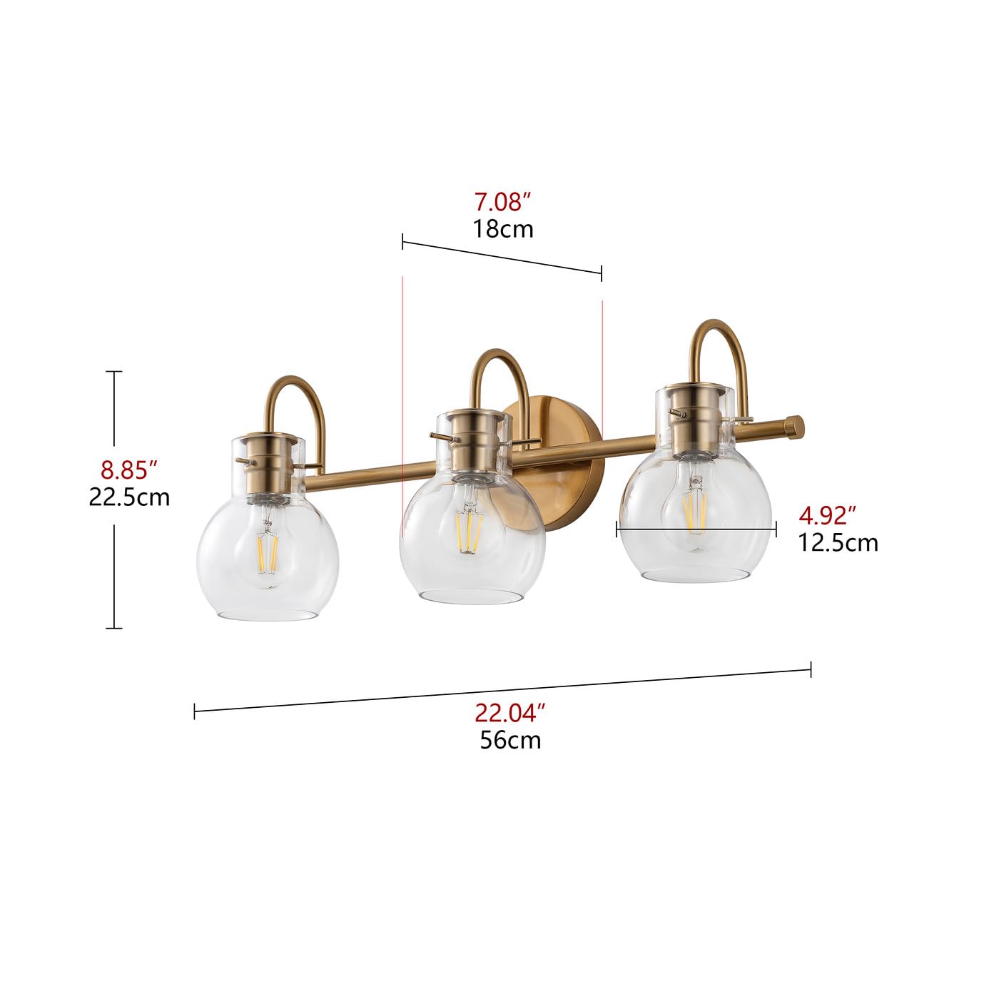 Lampada da Tavolo Moderna a 3 luci per Il Bagno, luci da Tavolo con Finitura Dorata e paralumi in Vetro Trasparente, Illuminazione da Tavolo Vintage sopra Lo Specchio per Il trucc
