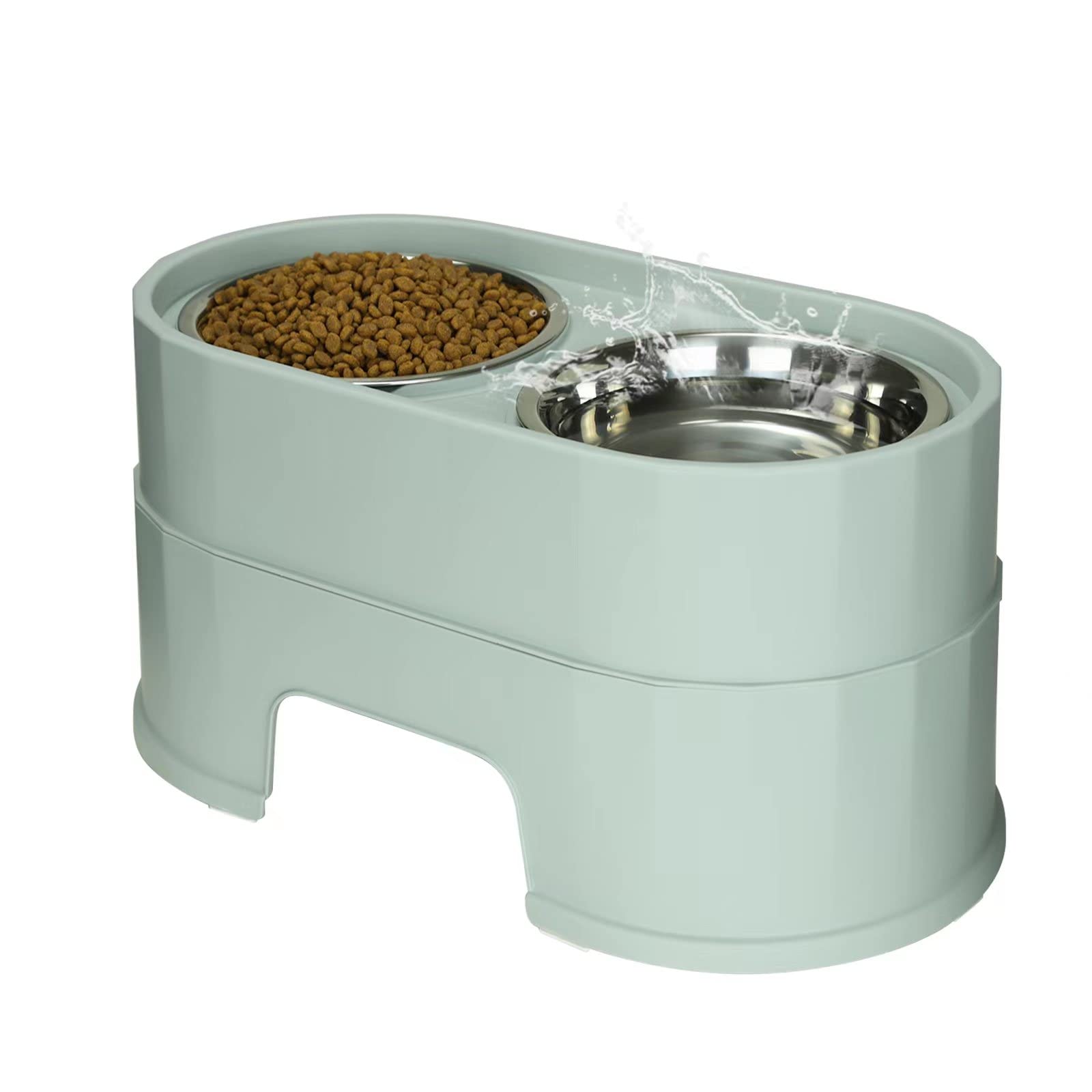 MASOCAT Raised Dog Bowls,Stainless Steel Dog Food Dish and Pet Water Bowls,Elevated Height Adjustable Double Bowl with Stand for Small Medium Dogs and Cats WHITE