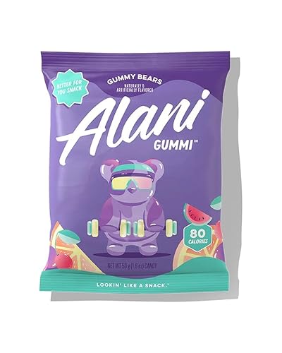 Miniatura 1 de Alani Gummis Gummy Bears  Caramelos de gomita bajos en azúcar (2G)  80 calorías por bolsa  Snacks para llevar  Sin gluten  0.27 onzas de fibra