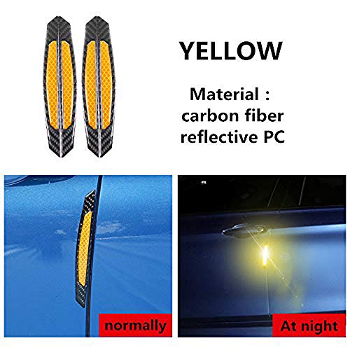 Image of ZYTC 4pcs 3D Super Yellow Reflective Stickers Black Real Carbon Fiber Strips Car Side Door Edge Bumper Anti-Scratch Protection Guards Trim Stickers Universal