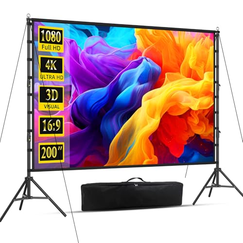 Outdoor Projector Screen with Stand 200 inch Indoor Movie Screen 16:9 4K Rear Front Portable Projection Screen Quick Setup Foldable Travel Home Theater Screen with Carry Bag for Backyard Camping