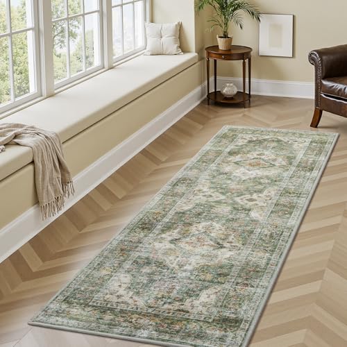 AMOAMI 2x6 Runner Rug - Washable Olive Green Hallway Rug
