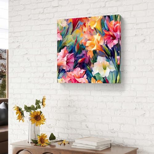Image of Livin'luxe Colorful Floral Canvas Framed Wall Painting | Abstract Flower Artwork Modern Wall Decor for Living Room, Bedroom & Office | Vibrant Botanical Art Print Home Decoration 24 inch x 24 inch