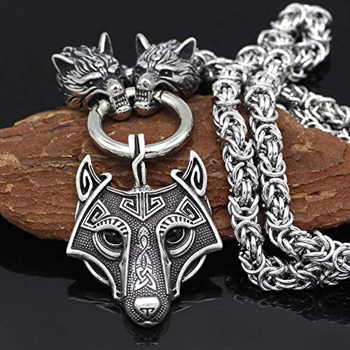 QZY Collier de Tête de Loup en Acier Inoxydable Lourd Fait à la Main avec Le Pendentif Nordique de Marteau de Thor, l'amulette de Chaîne de Roi Viking de Norse 7mm W - 7 Modèle,FA,50CM/20INCHES Cover