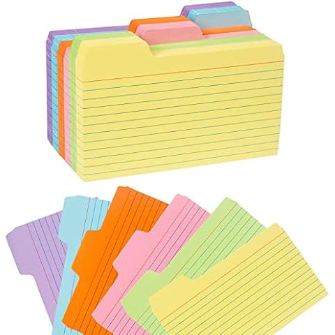 Koogel Tabbed Index Cards, 252PCS Colourful Flash Card Dividers Cards Ruled Notecards with Tab for Learning Note Taking to Do List Cover