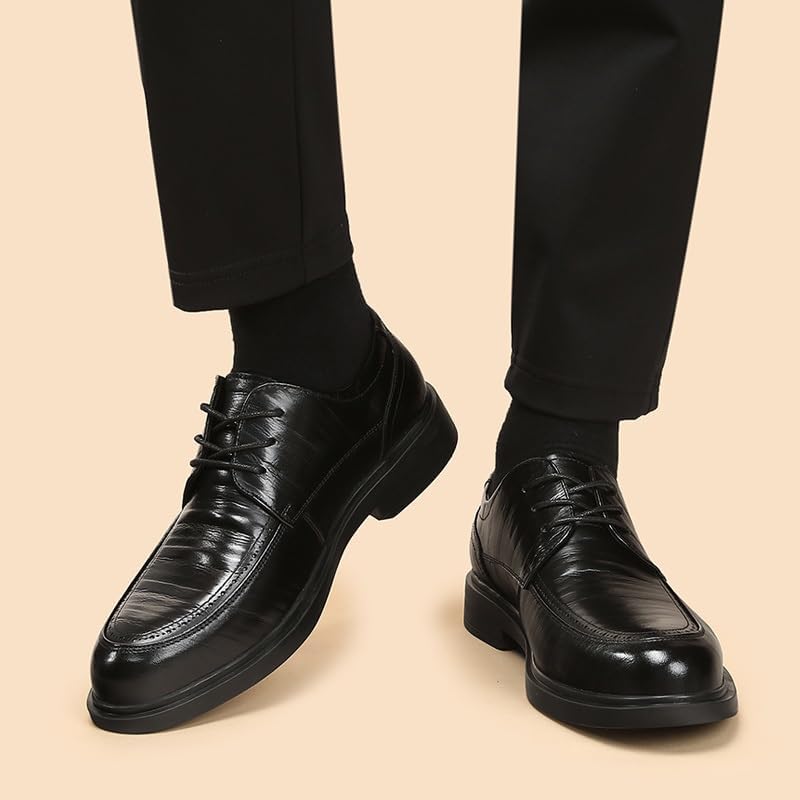 Dress Shoes for Men Lace Up Pointed Toe Vegan Leather Apron Toe Derby Shoes Block Heel Anti-Slip Low Top Prom