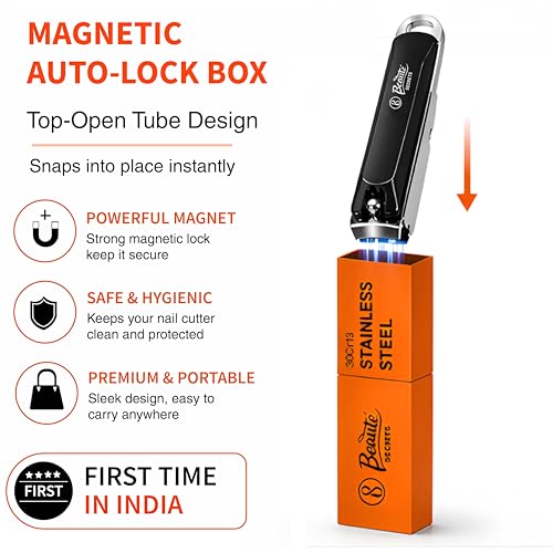Image of Beaute Secrets Premium Nail Cutter for Men & Women | Stainless Steel Nail Clipper with Magnetic Case | Anti Splash Design | Sharp for Thick Nails, Black
