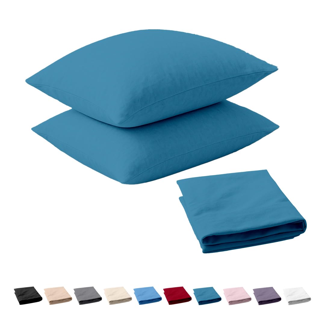 Egypto Teal 100% Brushed Cotton Thermal Flannelette Sheet Pillowcase Pair,