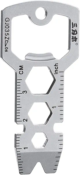 Sanrenmu EDC Pry Bar 6-in-1 Tool with Bottle Opener Inch/CM Ruler Wrench Multi Function Mini Compact Stainless Steel Keychain GJ035Z