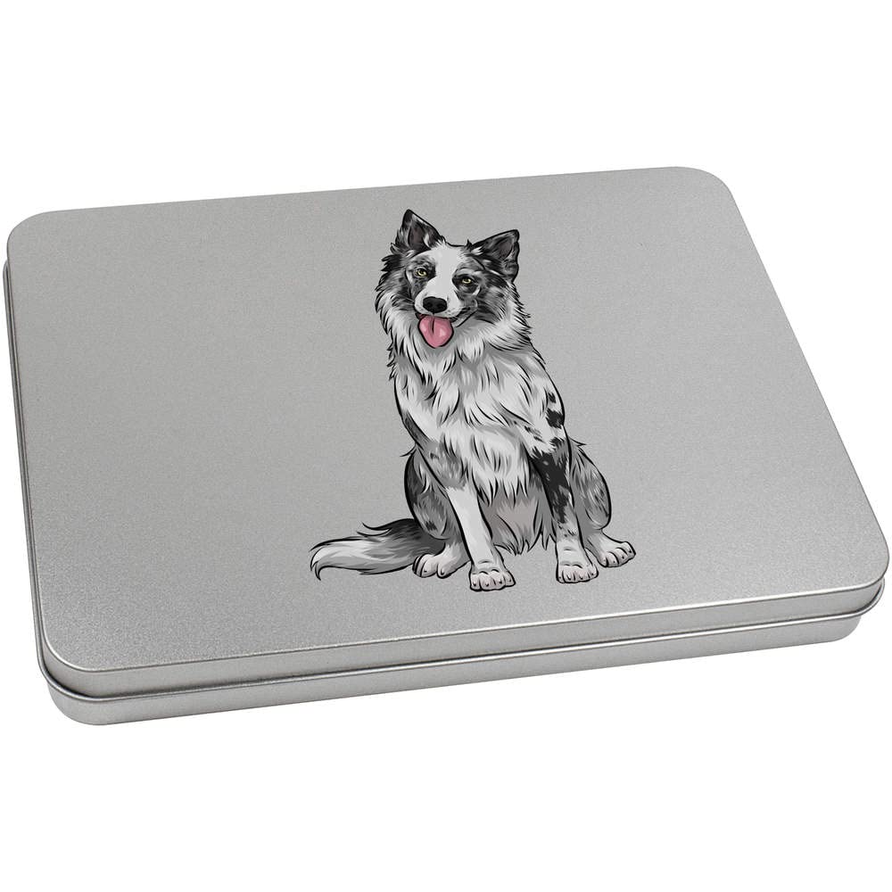Azeeda 220mm 'Merle Border Collie' Metal Hinged Tin/Storage Box (TT00160164) — image 1