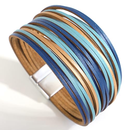 Image of Fesciory Leather Wrap Bracelets for Women, Boho Leopard Multi-Layer Crystal Beads Cuff Bracelet Jewelry