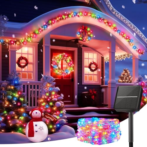 Image of CBK Solar Fairy String Light Outdoor, 39 Ft 100LED with Inbuilt Rechargeable Battery IP65 Waterproof 8 Modes (Copper Wires, Sturdy Quality) for Garden Yard Diwali &Home Decor led Lights(Multi-Colour)