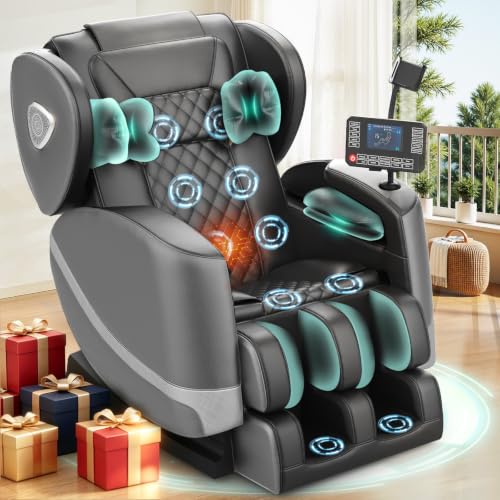 F FURNIMAT Massagesessel, Ganzkörper-Massagestuhl mit 14 Rollen, 8 Komfort-Luftkissen & Zero Gravity– Bluetooth Lautsprecher, Touchscreen, Handyhülter, Wärme für Lenden und Beine