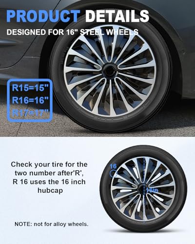 Image of ABX Hubcaps,16 inch hubcaps Set of 4, Wheel Rim Cover ABS Material, Snap On Car Truck SUV Replacement, for Toyota Camry Nissan Mazda etc, Black&Silver