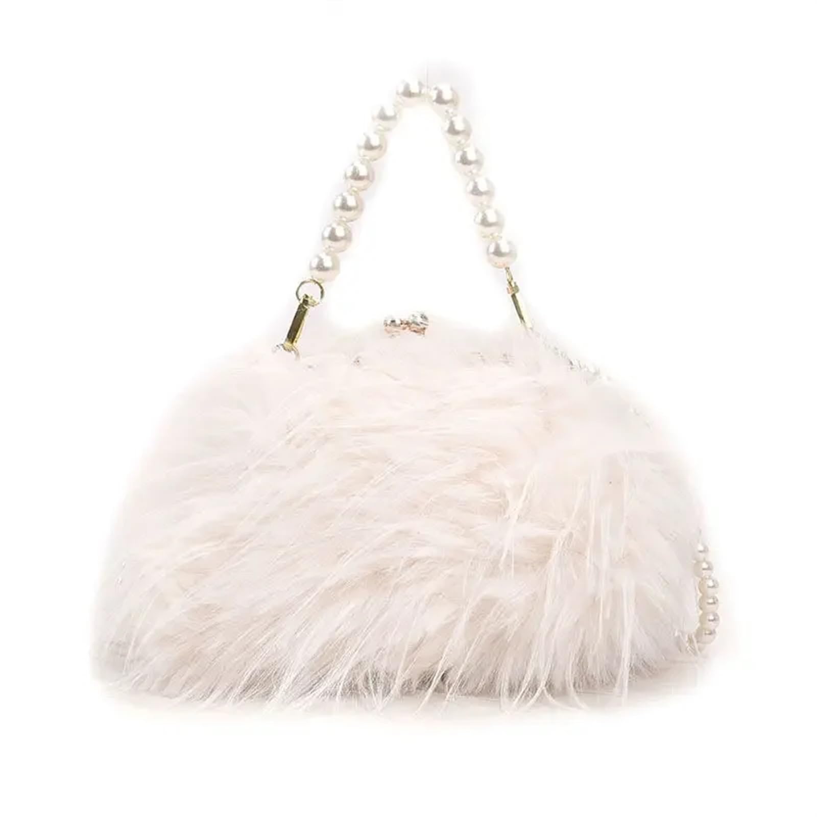 MZPOZB Feather Bag Ladies Trendy Shoulder Bags Tassel Feather Pearl Chain Handbags For Women Autumn Winter Prom Party Evening Bags Purses Feather Evening Clutch Handbag(White)