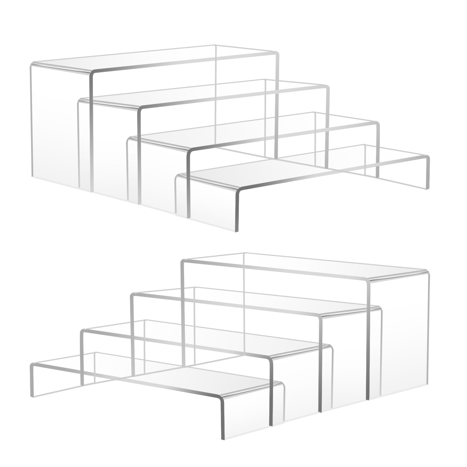 Lanswood 8 PCS Acrylic Display Risers 4-Tier Clear Rectangular Acrylic Display Stand Tiered Display Shelf for Collectibles, Perfume, Fragrance, Makeup, Cupcake & Retail Display (2 Sets)