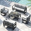 LayinSun 5 Pieces Aluminum Outdoor Patio Furniture Set, Metal Modern Conversation Sofa Set with Coffee Table and Washable Thick Cushions for Porch, Backyard, Deck