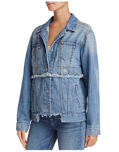 True Religion Women's Trucker Jacket Grommeted Snap Jacket-Derby Blue-Small