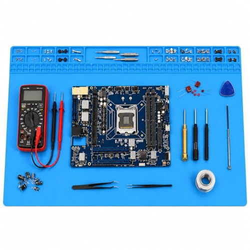 Extra Large Soldering Mat 70x40cm 500C Heat Resistant Heavy Duty Silicone Workbench Mat Professional Repair Pad with Organizing Compartments & Ruler for Laptop MacBook Drone Electronics Repair