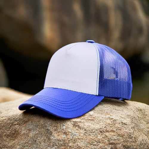 Image of Falari 5-Panel Mesh Baseball Cap, Trucker Hat, Structured Plain Design, Cotton, Adjustable Size