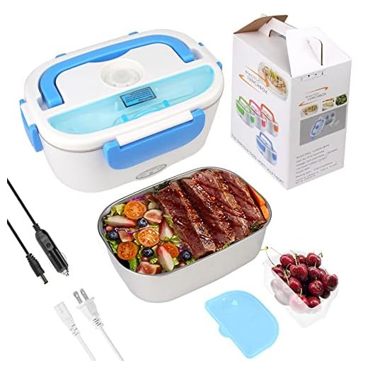 Electric Lunch Box -- Toursion Portable Food Heater 2 in 1 for Car/Truck and Work 110V & 12V 40W, Removable Stainless Steel Portable Food Warmer 1.5L, Spoon and 2 Compartments Included (Blue)