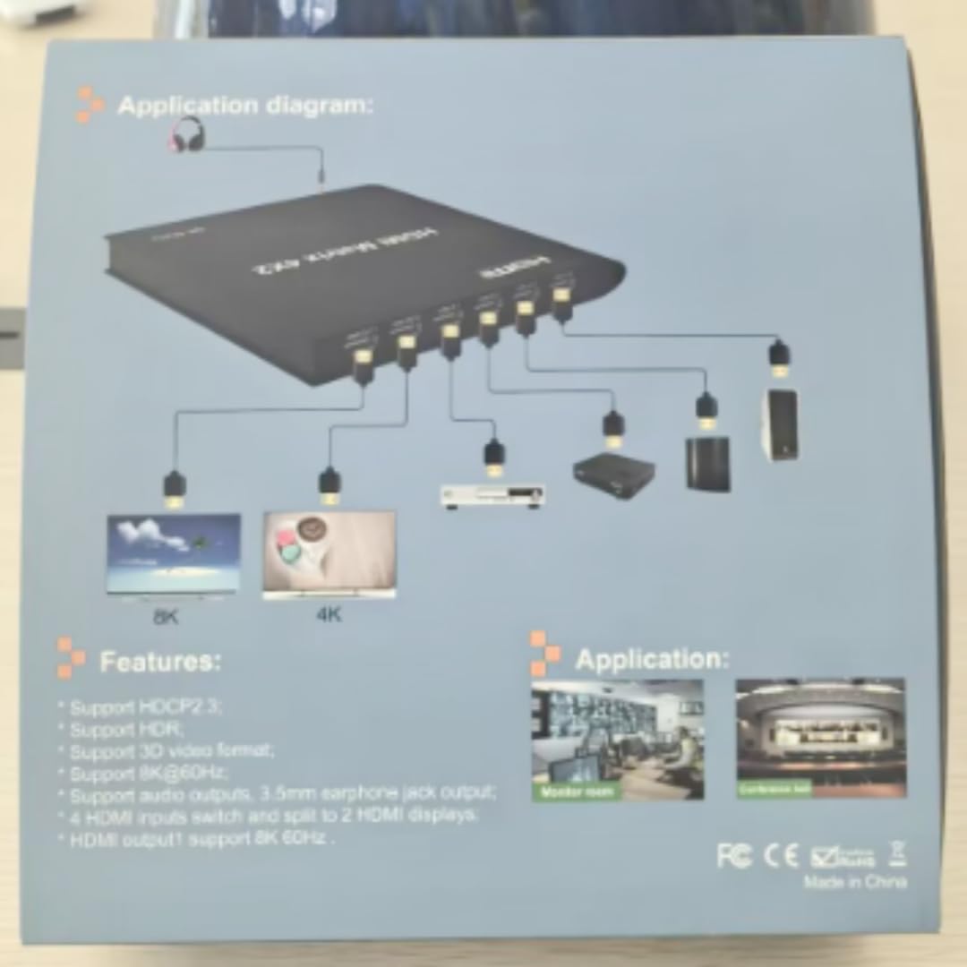 Matrice HDMI 4 en 2 Salidas 8K, 8K 4x2 HDMI 2.1 True Matrix Conmutador Switch 4K 120Hz HDR HDCP 2.3 HDMI Splitter 4 in 2 Out Switcher RL Soporta salida estéreo para PS4 TV Box PC a HDTV
