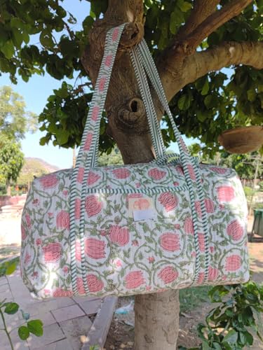 Large Size Beautiful Block Print Cotton Quilted Duffle Bag,Decoratulive Weekender Bags,Indian Handmade Floral Print Travel Overnight Bags2