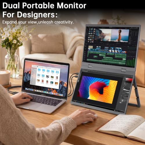 Image of Portable Monitor 15.6 inch Dual Foldable FHD USB-C Laptop Screen Extender | FHD 1080P Ultra-Slim Travel IPS Display with HDR,100% sRGB VESA & Built-in Speakers for Mac Phone PS5 Xbox Switch