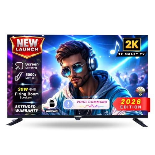 Uniboom_Optima Series 80 cm (32 inch) HD Smart LED TV |Android TV with Voice Command App |5000+ Free Movies |30W Sonic Boom Speakers| 500+ Certified Apps...