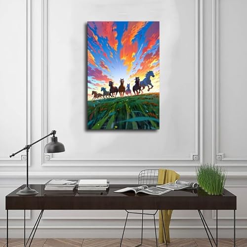 Tableau moderne chevaux aquarelle abstraite et décoration murale salon - 3