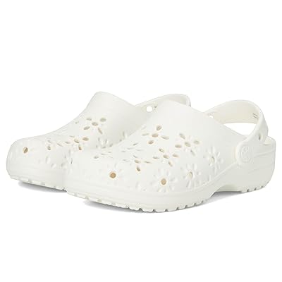 Crocs Kids Classic Clogs with Floral Cut Out Design (Little Kid/Big Kid) Kids Shoes Chalk