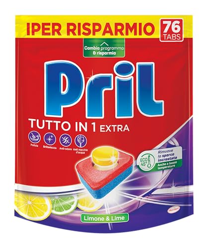 Pril Tutto in 1 Extra Tabs Limone & Lime, 76 Pastiglie Lavastoviglie