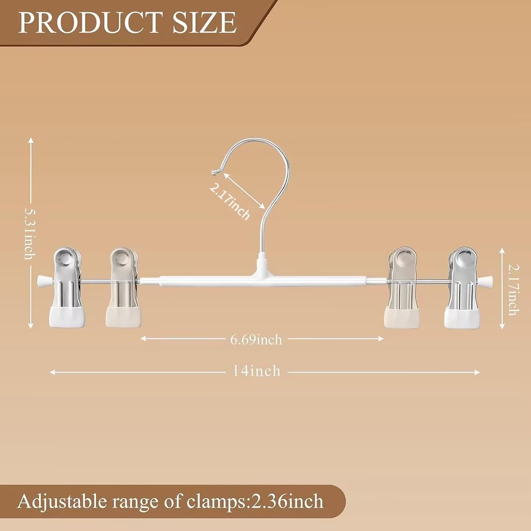 Grucce per pantaloni con clip, confezione da 20 grucce regolabili per gonne, da donna, antiscivolo, per jeans, vestiti, pantaloni, resistenti, salvaspazio, colore bianco, 35,5 cm