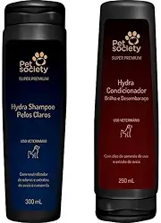 Kit Shampoo Pelos Claros E Condicionador Brilho Desembaraço Filhotes 290ml Super Premium Pet Society
