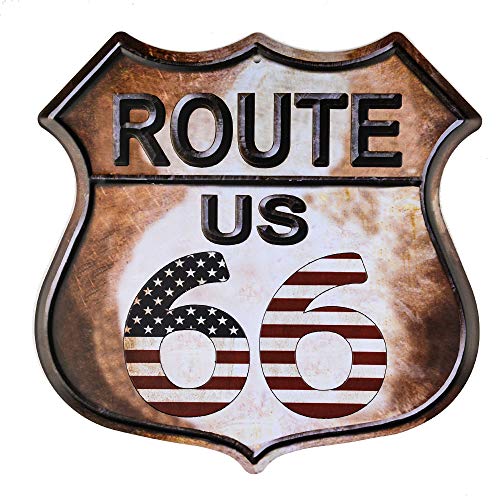 dojune - Route 66 Amerikanische Flagge Neuheit Highway Vintage Retro Wanddekoration Schild Metallschild Cover