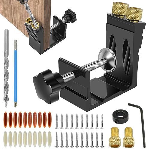 47-Piece Pocket Hole Jig Kit Solid Metal 15 Angle Drill Guide Set with Starter Drill Bit Screws & Plugs Beginner-Friendly Woodworking Joinery Tool for DIY Carpentry