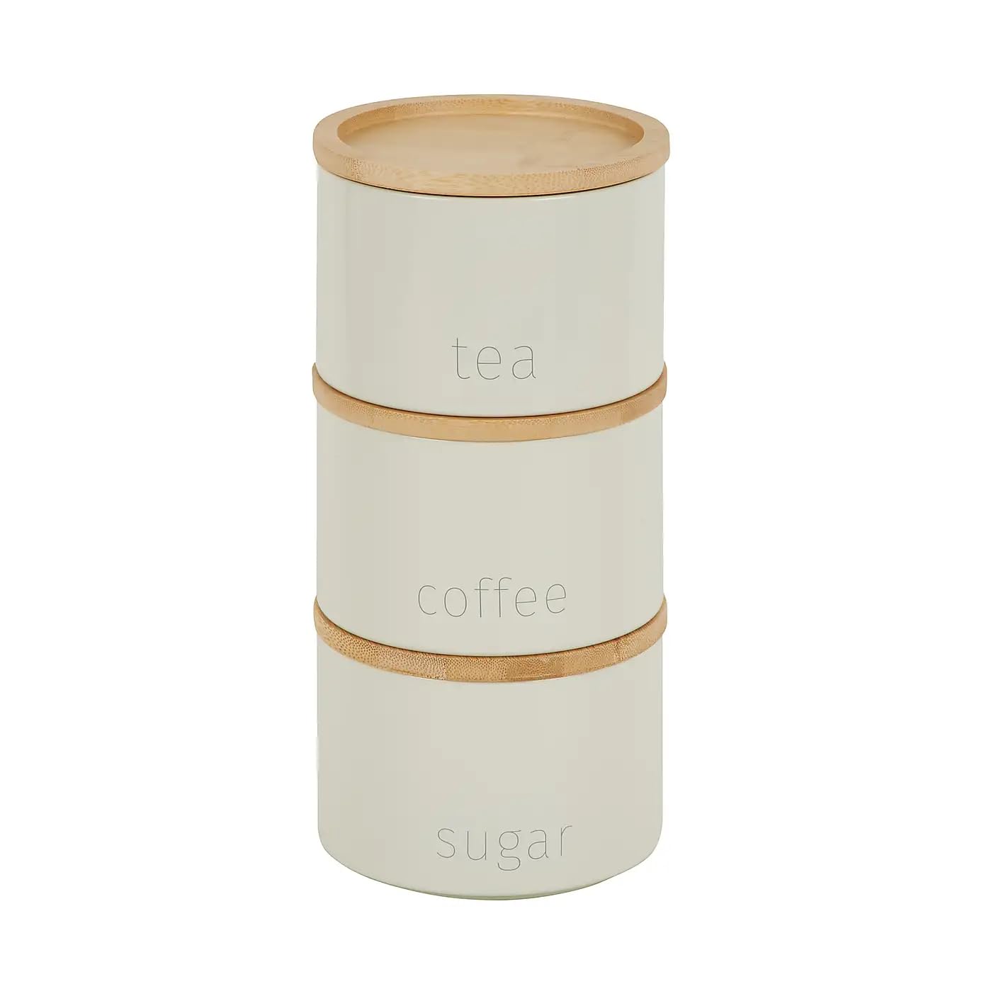 Generic Contemporary Design Set Of 3 Cream Metal Stacking Canisters, Ideal For Storing Tea, Coffee And Sugar, H 28.5cm x D 13cm