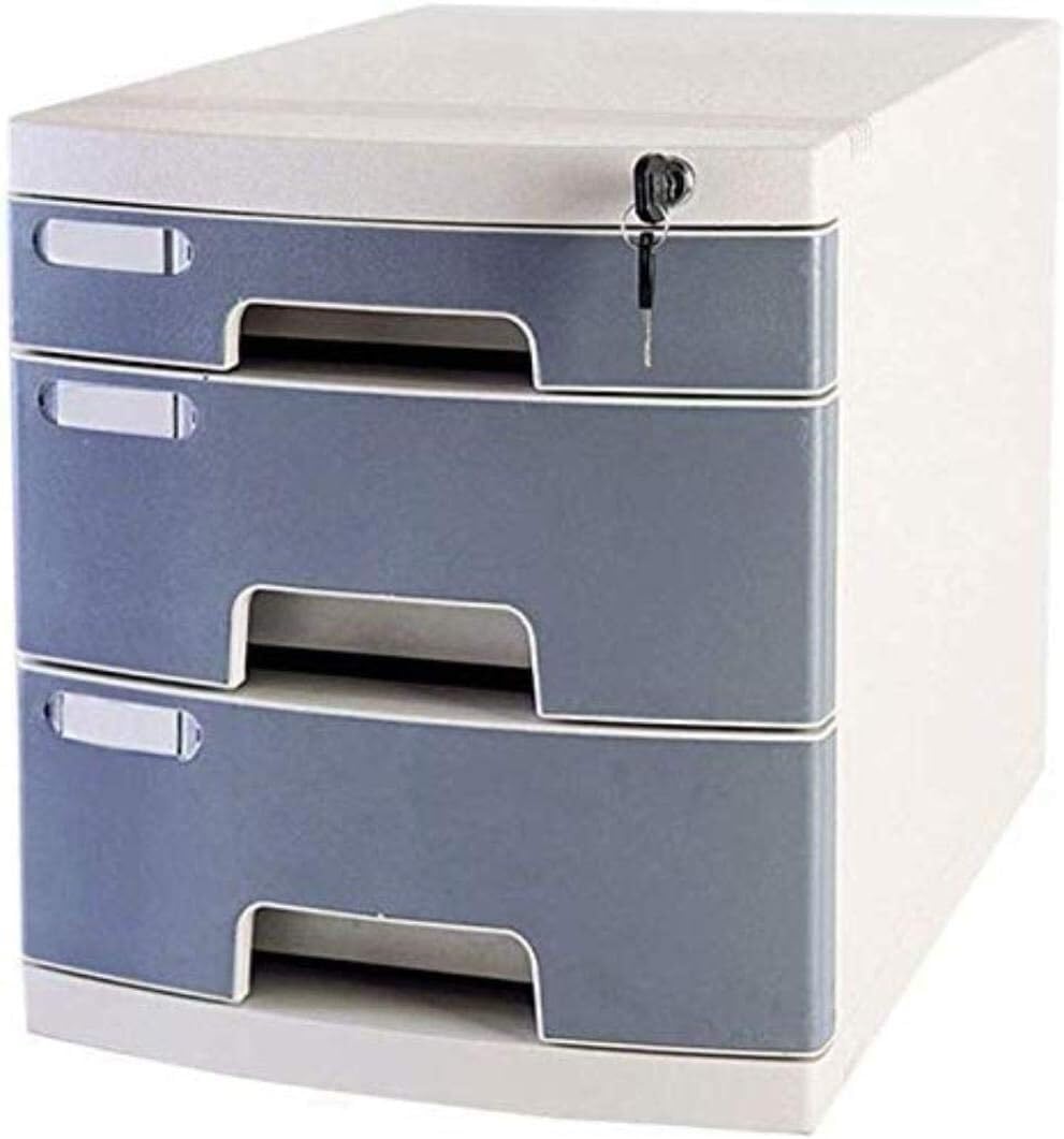 Archivador con Cerradura y cajón, archivador de 3 cajones, Cajas de Almacenamiento para Datos, Color Gris