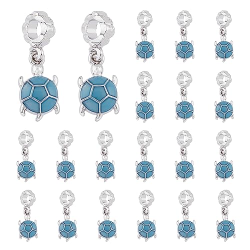 DICOSMETIC 20Pcs Zirconia Turtle Charms Blue Sea Turtle Dangle Charms 3D Animal Charms with European Bead Hanger Platinum Alloy Charms for DIY Crafts Jewelry Making Hole: 5mm