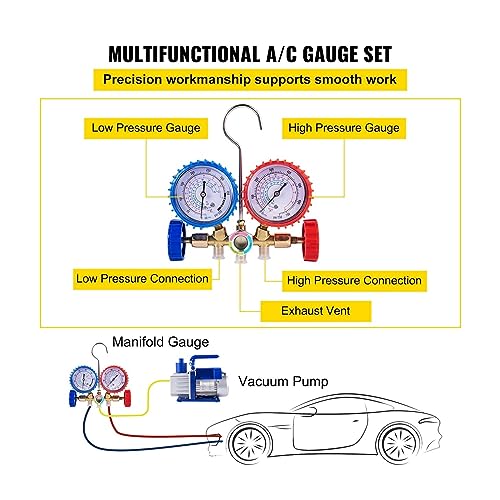 Bomba de vacío refrigerante BUUBO, 4 CFM, monoetapa, 1/3 HP, para mantenimiento de aire acondicionado doméstico y sistemas de refrigeración, incluye manómetro y mangueras miniatura 5