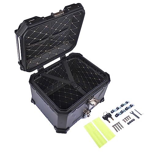 GLOSSY AUTO PARTS Schwarzer 45L Universal-Motorrad-Topcase, wasserdichte Aluminium-Motorrad-Kofferraum-Topbox, Dual-Key Storage Carrier Case, Kofferraum Tour Tail Box für Store Helm