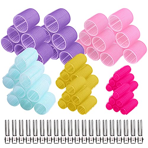 Hair Rollers Self Grip Hair Curlers Salon Hair Roller Hair Dressing Tool 5 Size Large Medium Small Hair Curler for Women Long Short Hair Bangs 20Pcs Duckbill Hair Clips (Random Color)