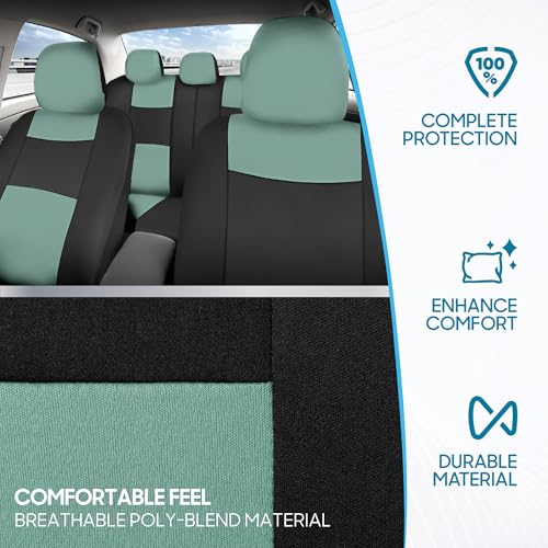 Image of BDK PolyPro Mint Green Car Seat Covers for Women Full Set - Front and Rear Split Bench, Easy Install with Two-Tone Accent, Interior Covers for Auto Truck Van SUV